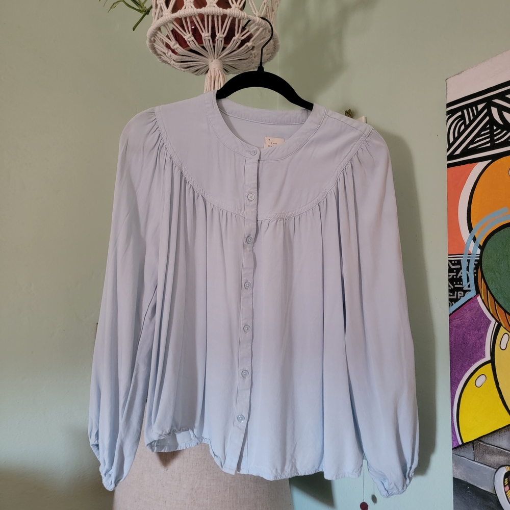 A New Day Sky Blue Button-Up Blouse
